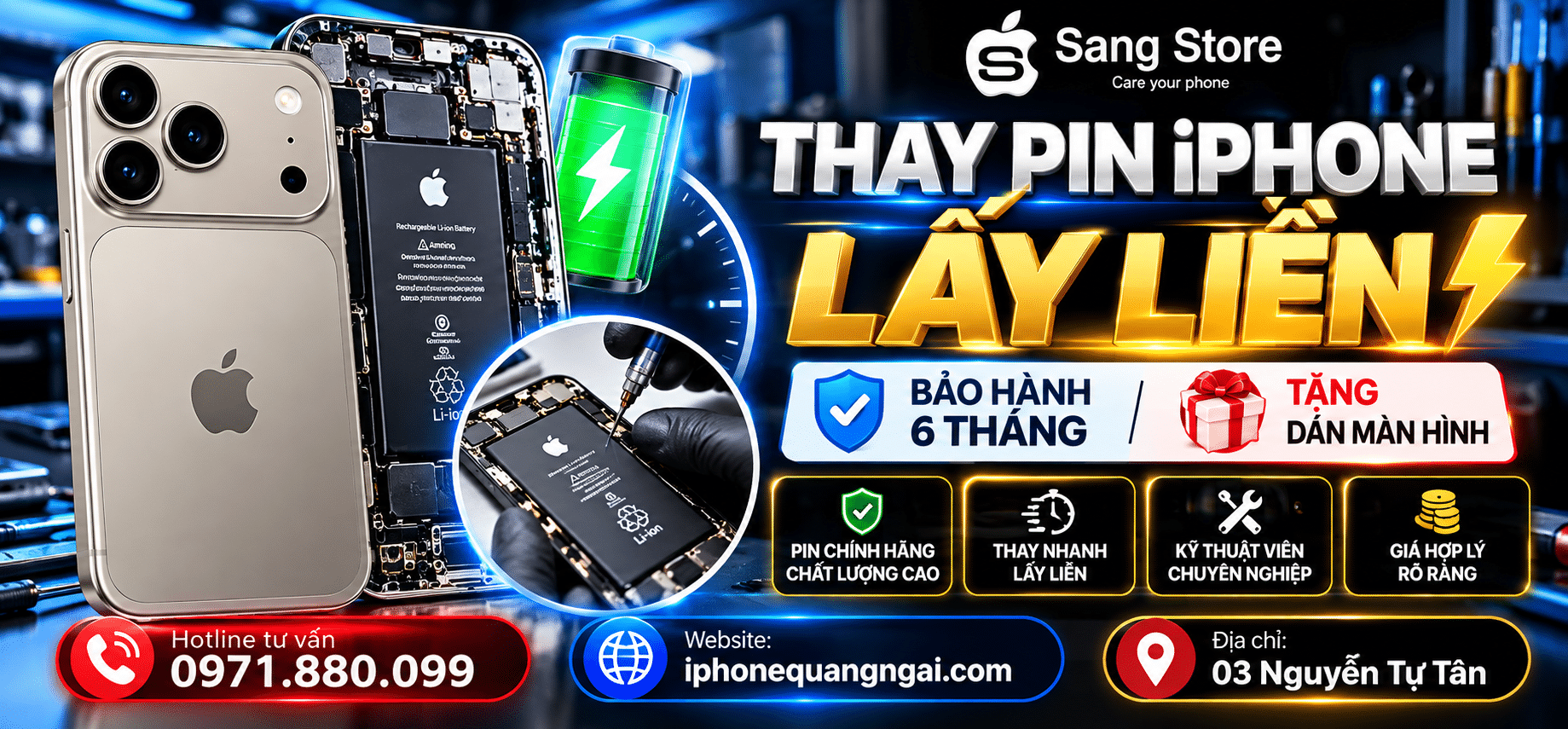thay pin iphone quảng ngãi sang store